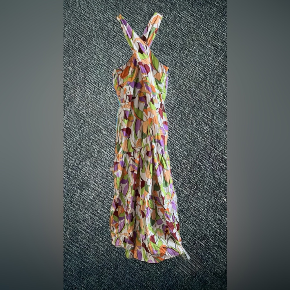 London Times Multicolor Leaf Pattern Maxi Dress